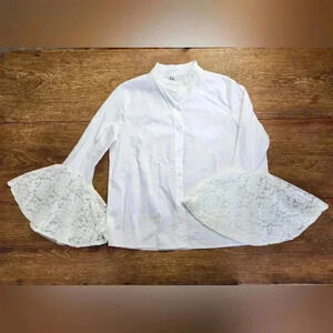 Uoozee White Blouse Size L Lace Sleeves Steampunk Coquette